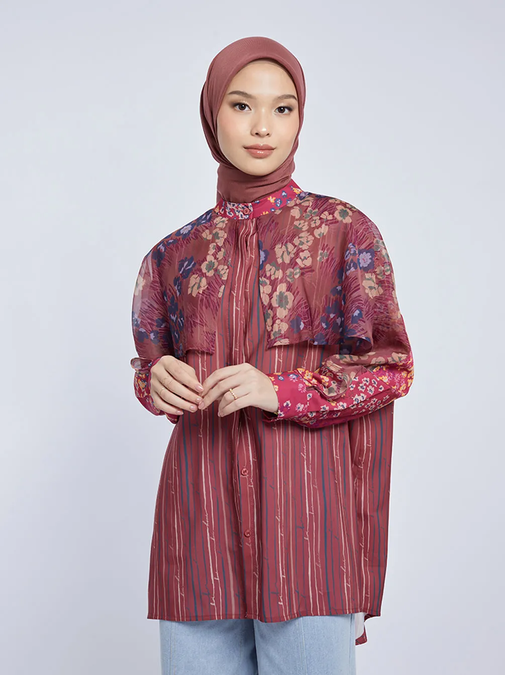 HASYA CAPE SHIRT TOP MAROON