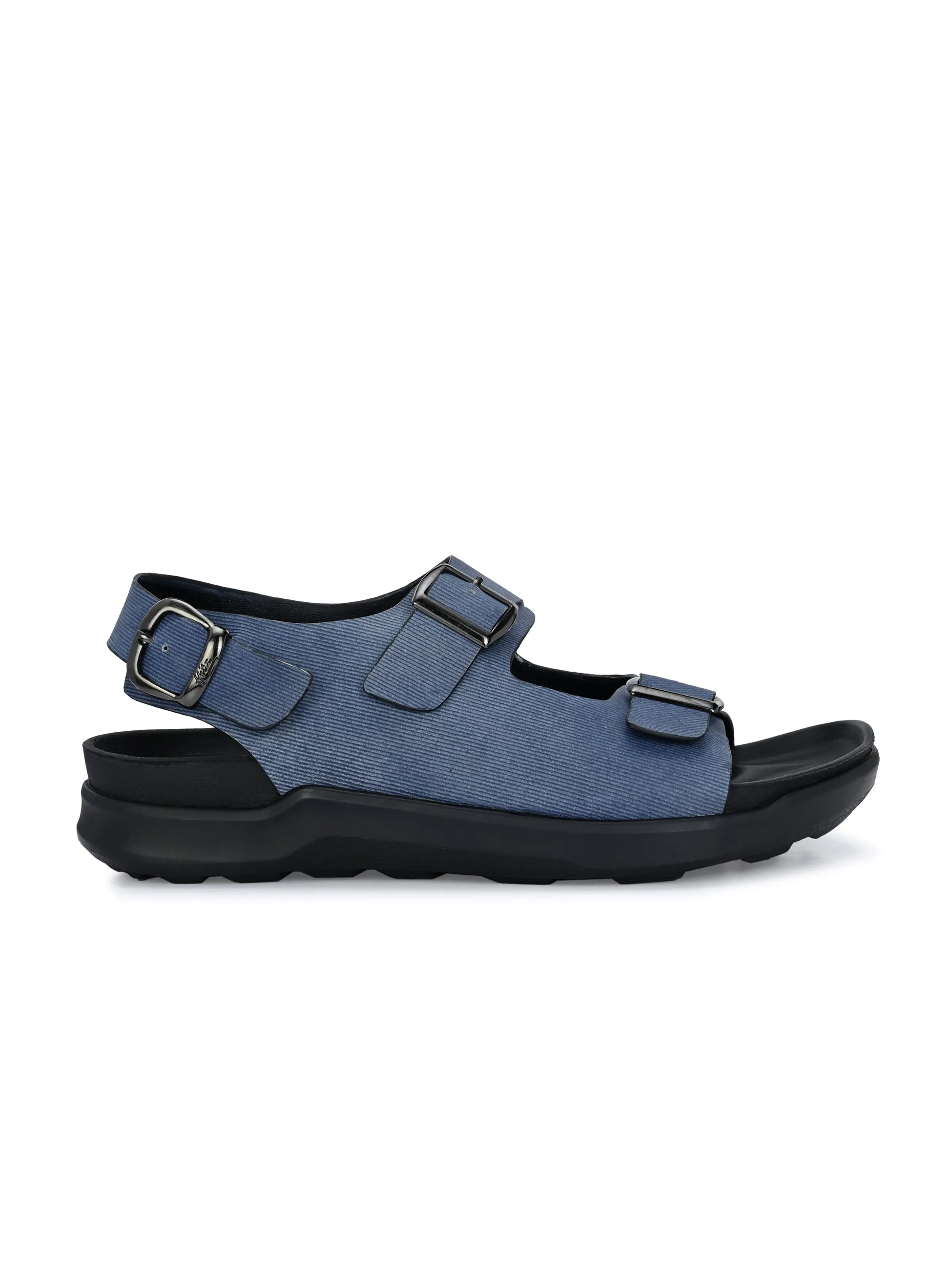 Hitz Men's Blue Fabric Casual Buckle Sandals