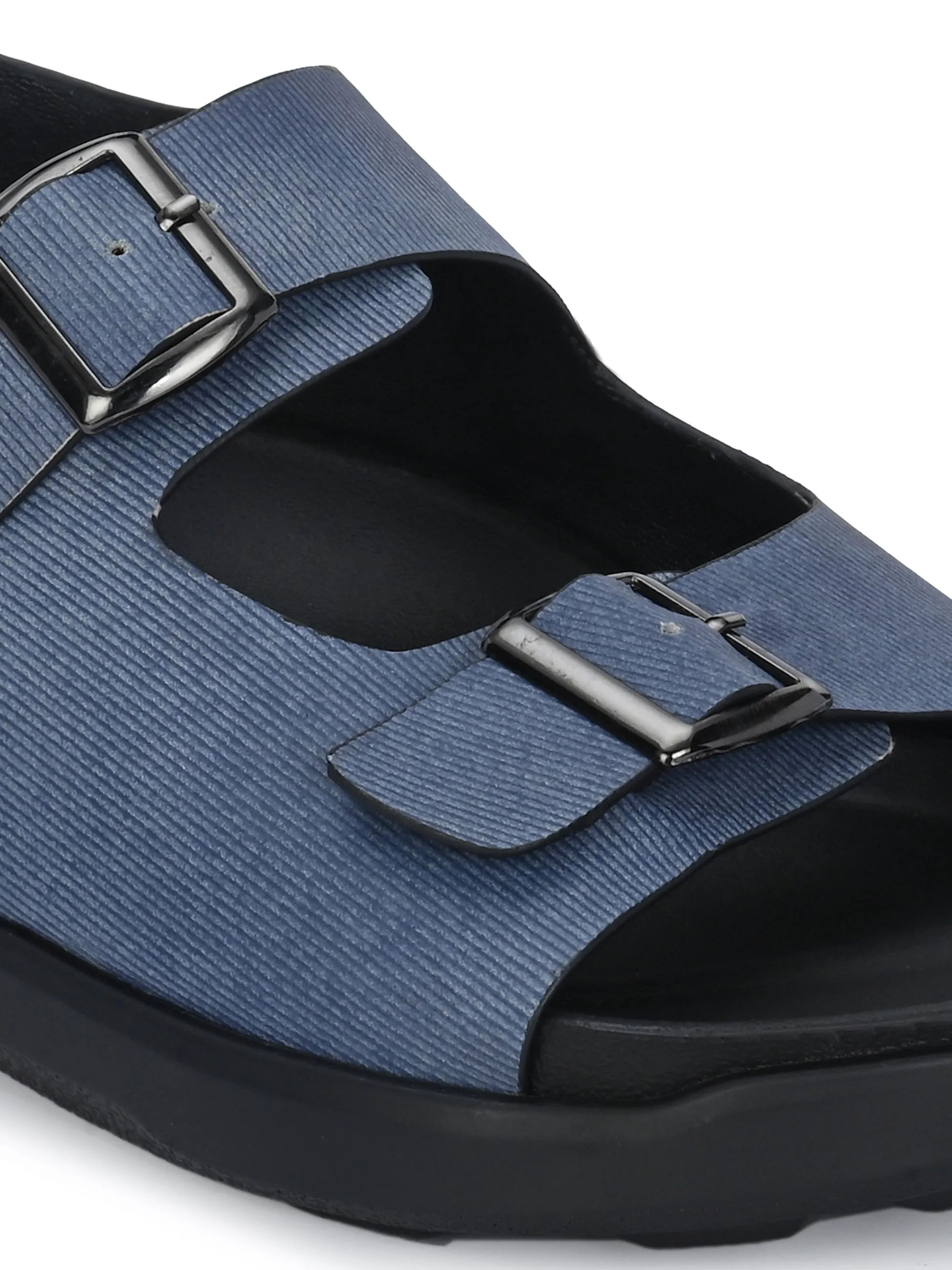 Hitz Men's Blue Fabric Casual Buckle Sandals