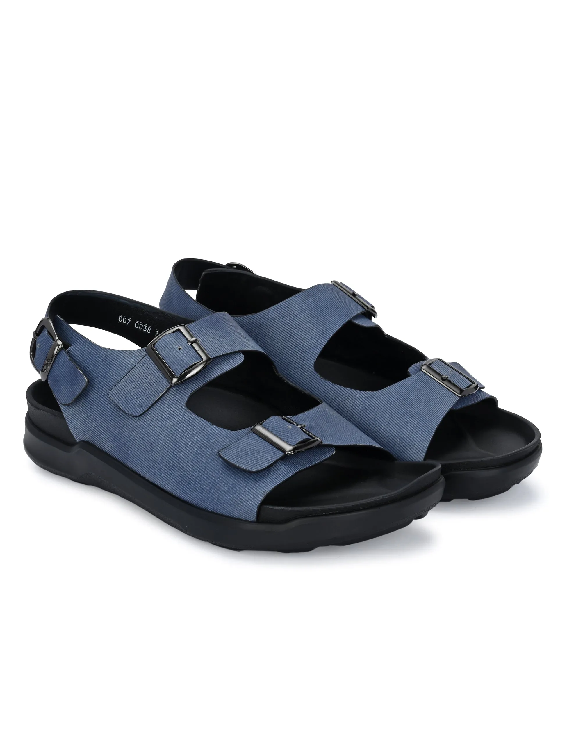 Hitz Men's Blue Fabric Casual Buckle Sandals