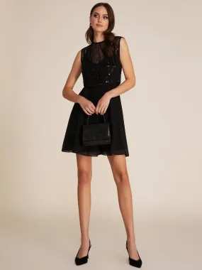 Illusion Sequin Mini Fit & Flare Dress