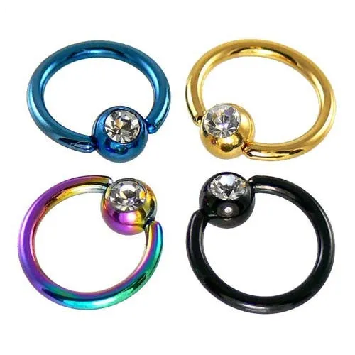 Ion Plated Gem Captive CZ Bead Ring