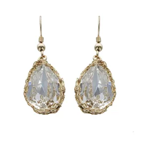 Israeli Smadar Sarid Crystal Clear Golden Wrapped Earrings