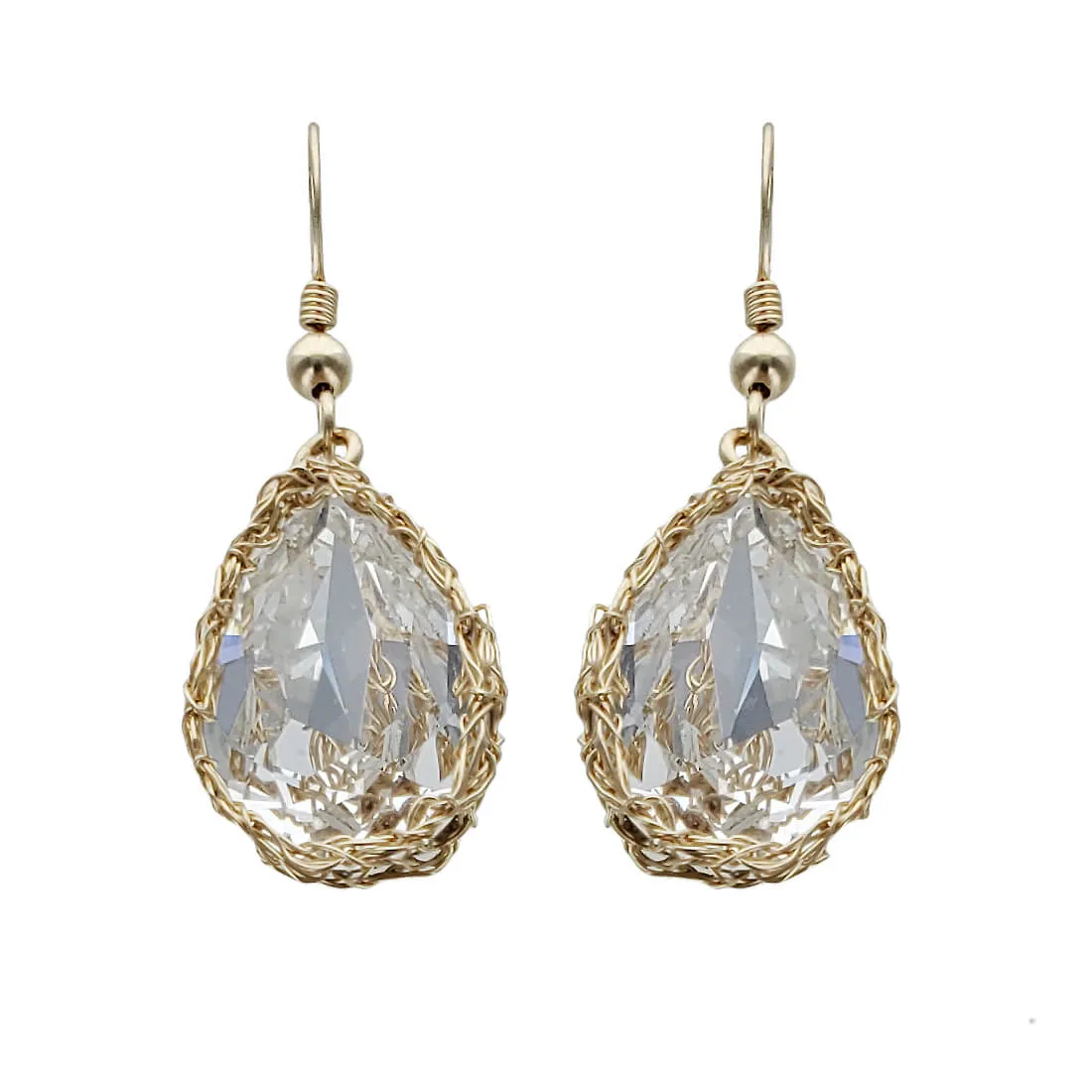 Israeli Smadar Sarid Crystal Clear Golden Wrapped Earrings