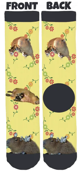 JoeJoe the Capybara Yellow Spring Crew Socks