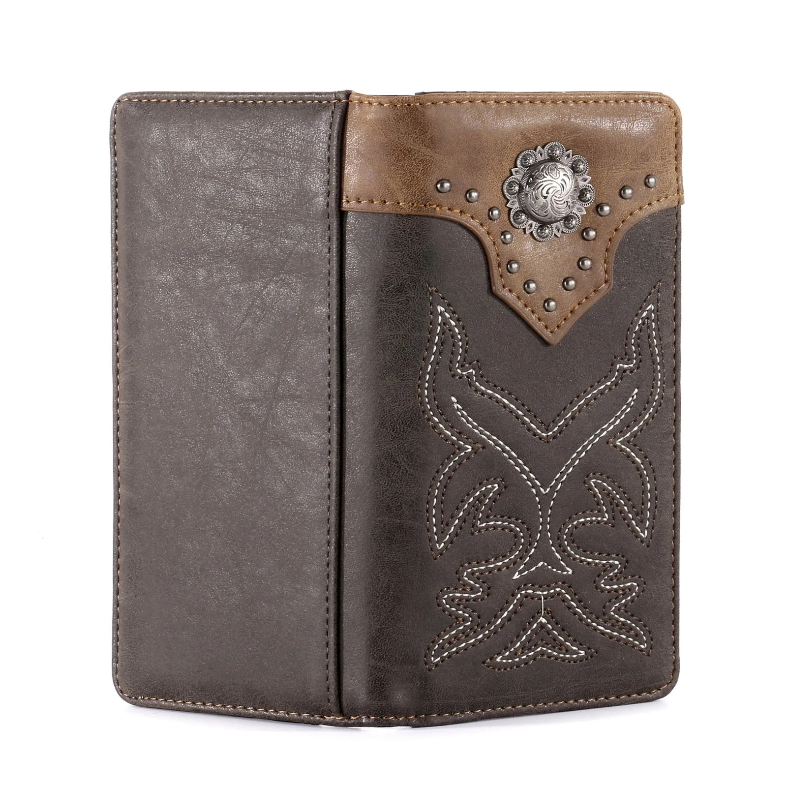 MW-614  Embroidered Boot Scroll Men's Bifold Long PU Leather Wallet