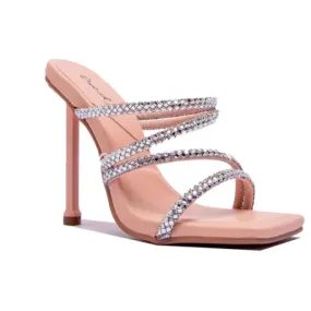 Qupid Gleaming Clear Crystal Strappy Sandal Pump