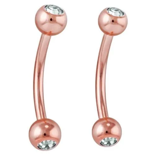 Rose Gold Ion Plated Double CZ Eyebrow Ring