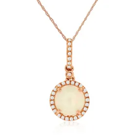 Round Cabochon Ethiopian Jelly Opal Pendant Necklace with Diamond Pave Accents in Rose Gold