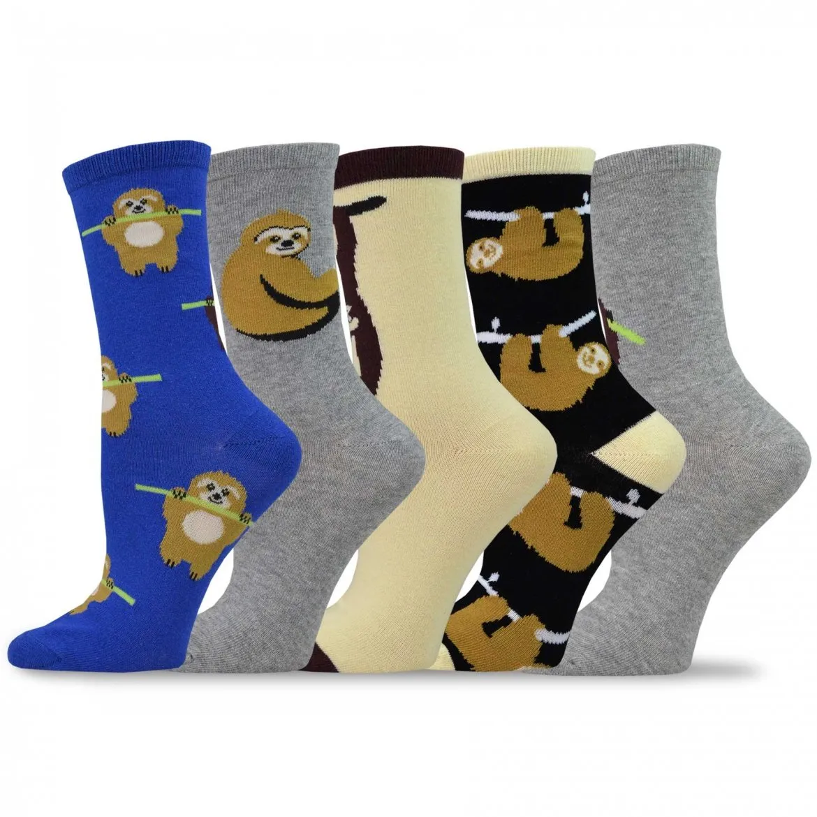 TeeHee Socks Women's Novelty Cotton Crew Sloth 5-Pack (12174)