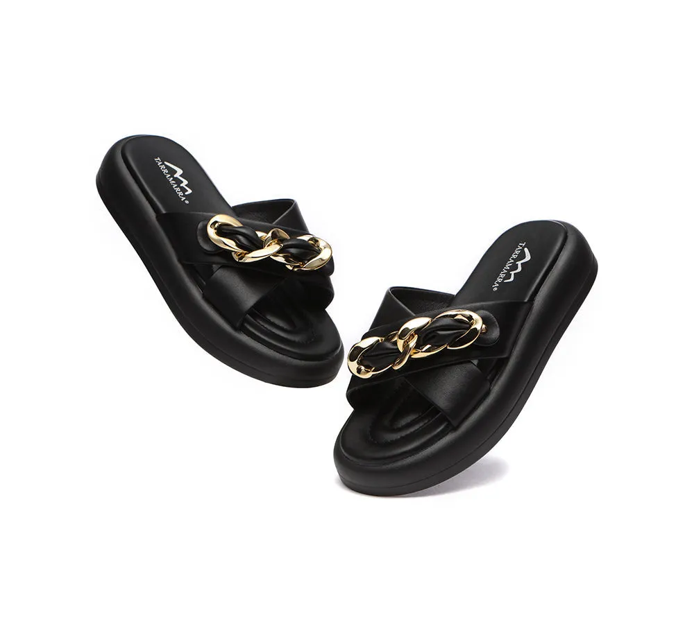 Women Slides Metal Embellished Criss Cross Platform Sandals Chiffon